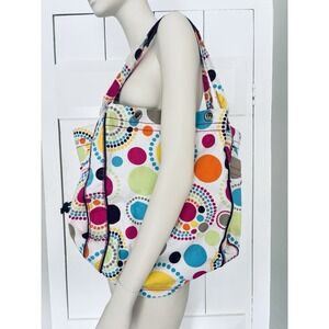 Thirty-One Canvas Tote Bag Circle Spirals Retired Polkadot All Over Large